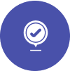 Blue circle with checkmark inside a bubble.