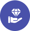Hand holding diamond icon on blue background.